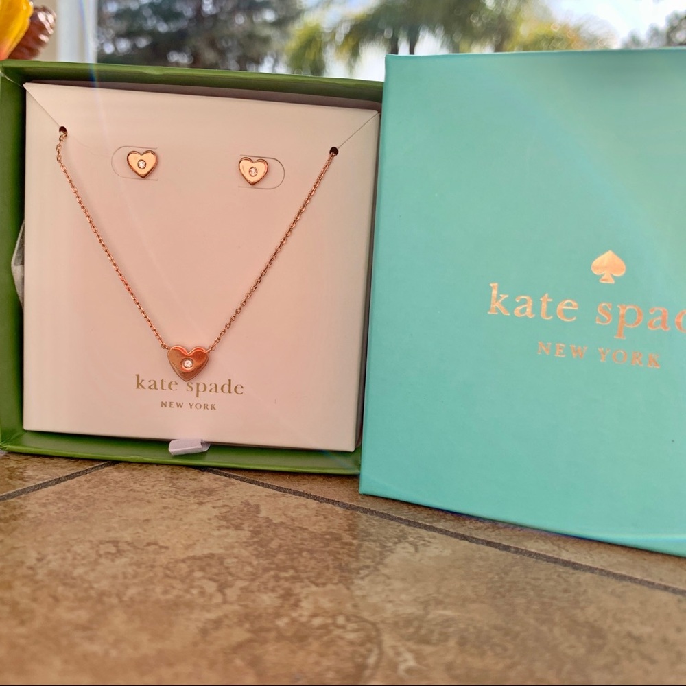 Kate Spade Rose Gold Heart Necklace Earring Set - Picture 7 of 8